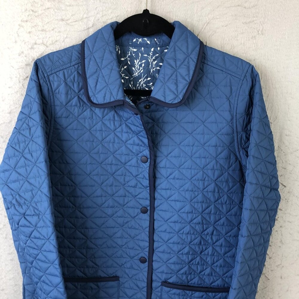 Lands' End Jacket Womens Small Blue Reversible Quilted Barn Coat Snap Pockets - Picture 15 of 16